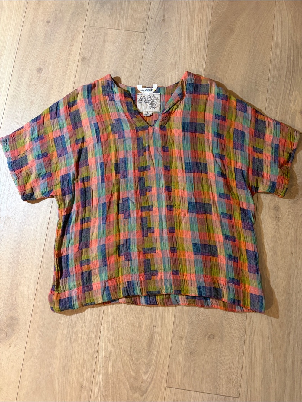 Ace & Jig Multicolor Plaid Short-Sleeve Top in Red, Green, Blue, Orange